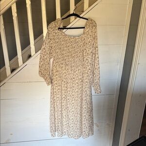 She + Sky Cream Floral Long Sleeve Dress